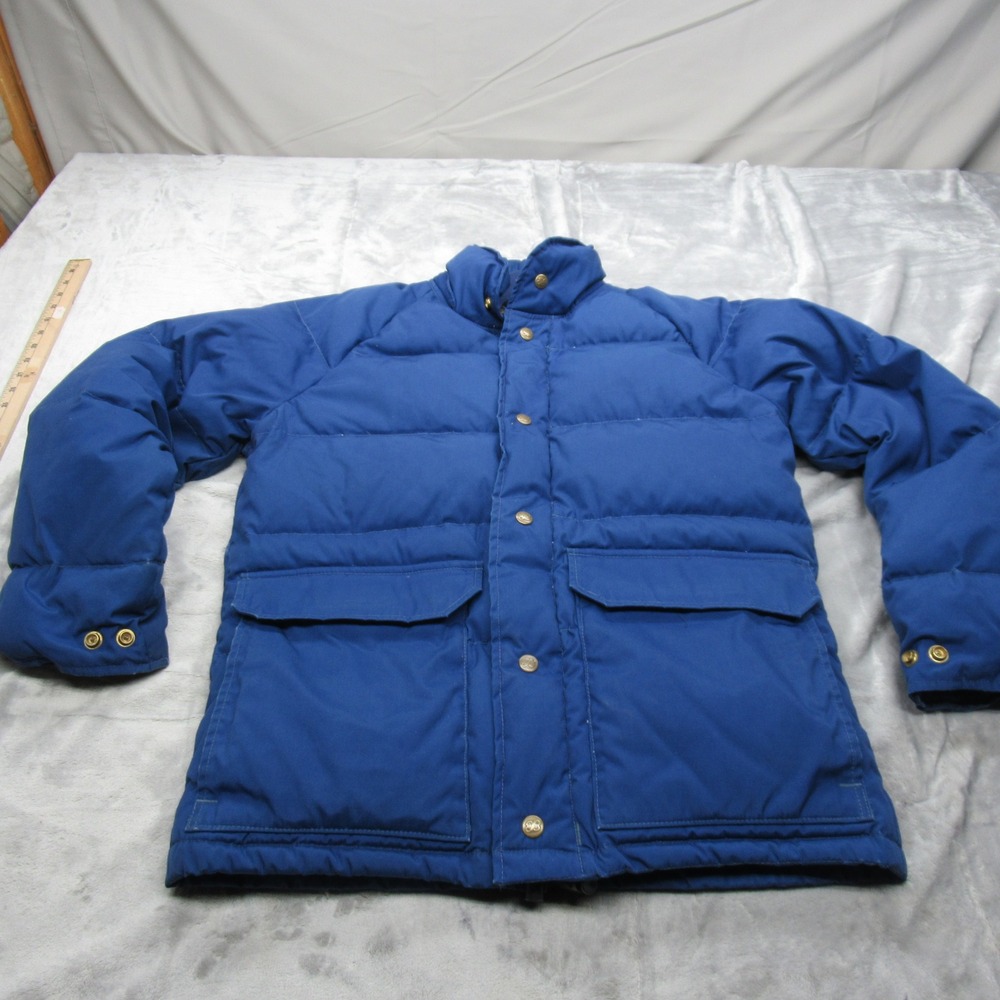 Eddie Bauer Down Jacket Mens Small Blue Canvas Waterproof Quilted THICK Puff VTG